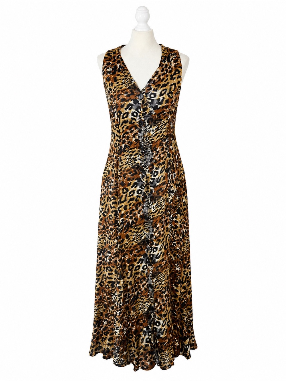 Jasmine by KVM Y2K 90s Animal Print Maxi Dress Medium Lace Up Back Button Front